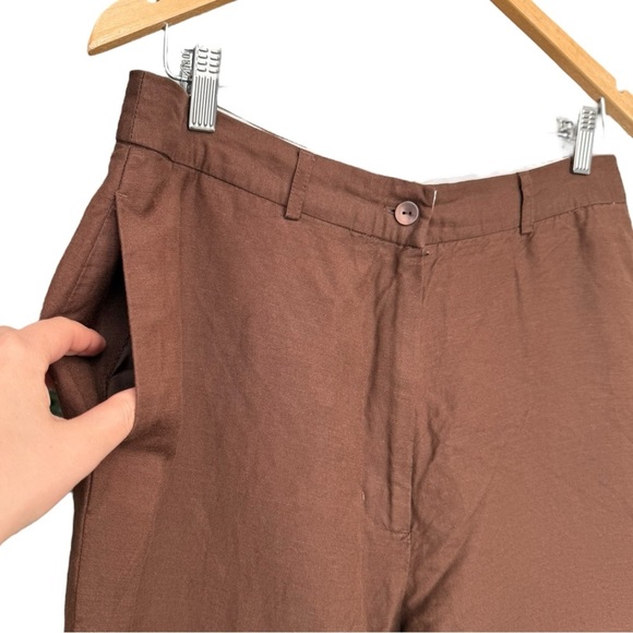Vintage Linen Blend Brown Wide Leg Pants Size 14 2000s Y2K Jillian Jones - Picture 3 of 8